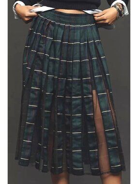 Anthropologie Maeve Pleated Tulle Knee-Length Skirt S